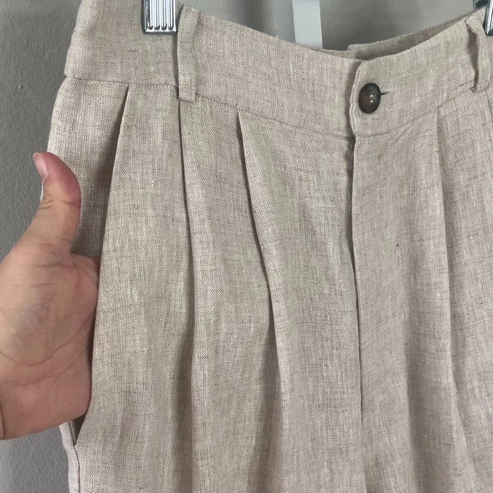 Reformation 100% Linen Trouser Pant Wide-Leg‎ Beige Size 2 Minimalist Boho Chic